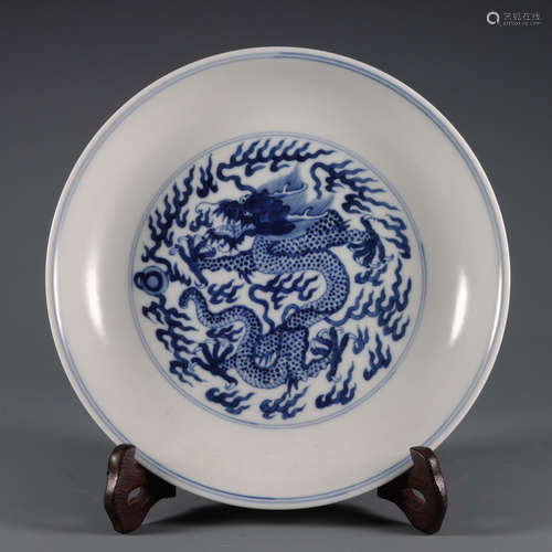 Blue and White Dragon Plate