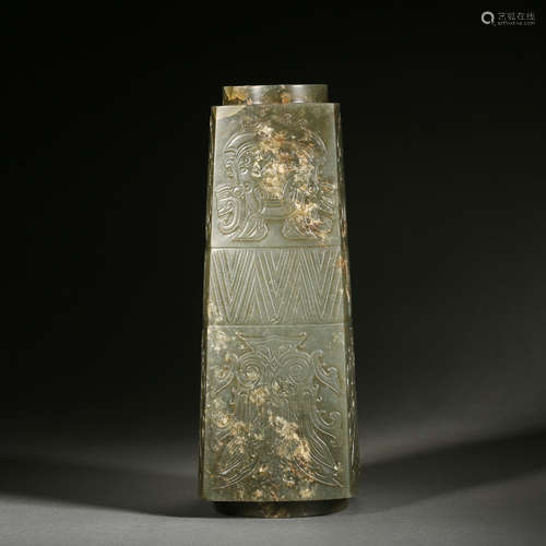 Carved Celadon Jade Cong