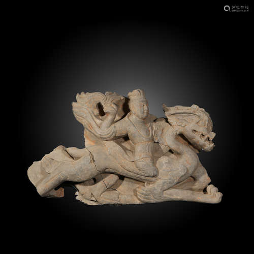 Carved Stone Figure Riding Dragon