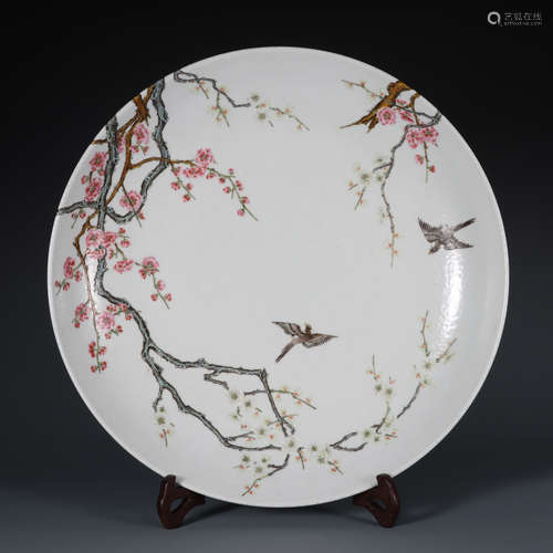 Famille Rose Plum Blossom and Magpie Plate