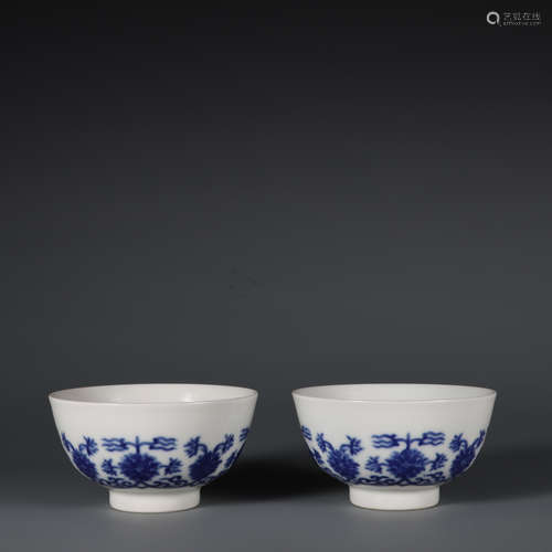 Pair of Blue and White Flower Bowls