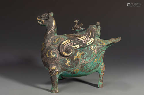 Gold and Silver Inlaying Bronze Bird-Form Zun