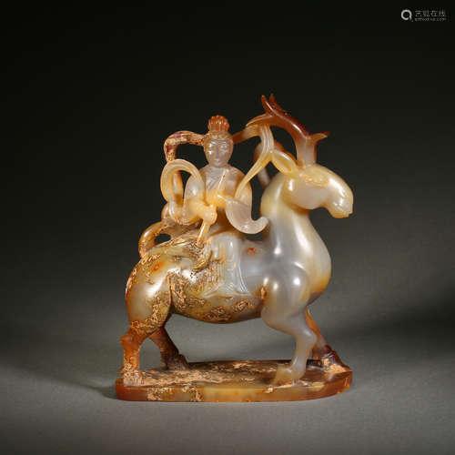 Carved Agate Figure and Stag Ornament