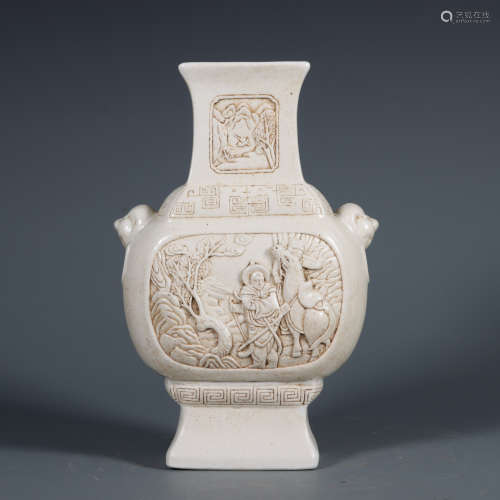Carved Porcelain Figure Double-Eared Vase