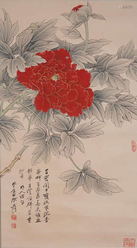 Chinese Flower Painting Scroll, signed Zhang Daqian