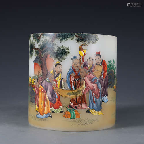 Painted Glass Figure Brush Pot