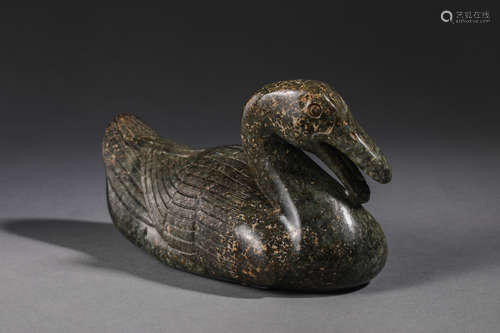 Carved Burnt Jade Figure of Duck