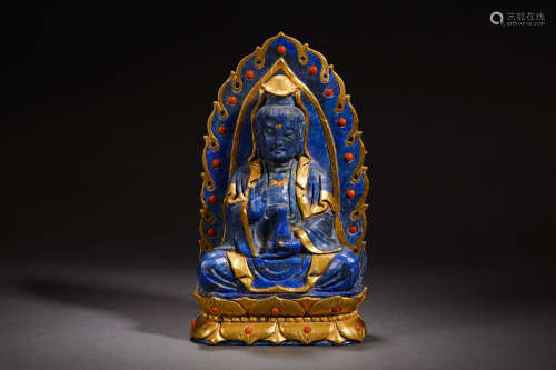 Gilt Decorated Lapis Lazuli Figure of Guanyin