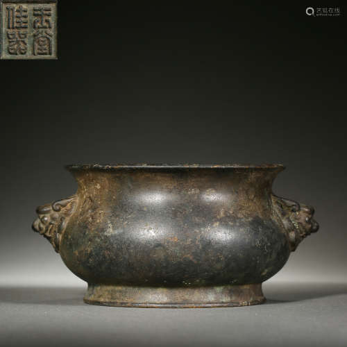 Bronze Double Lion-Eared Censer