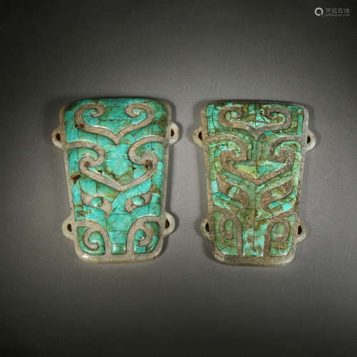 Pair of Turquoise Inlaid Plaques