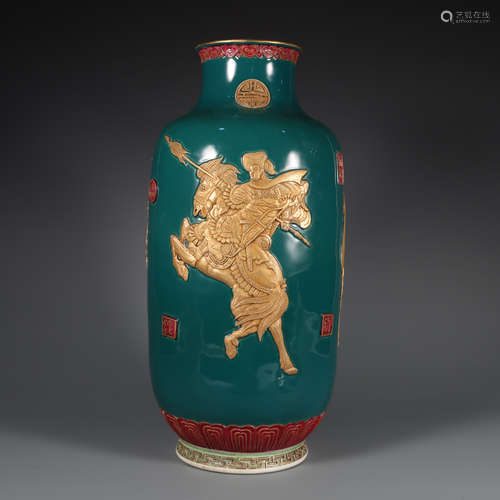 Green-Ground and Gilt Deco Figure Vase