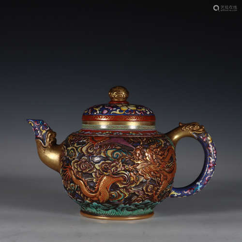 Famille Rose and Gilt Deco Dragon Tea Pot