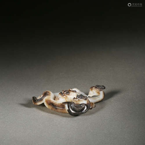 Carved Brownish Jade Dragon Ornament