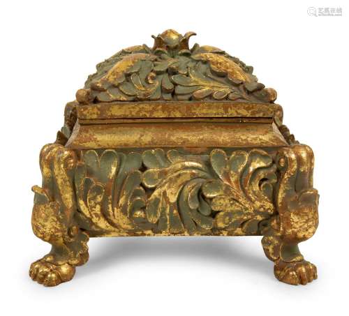 An Italian Rococo Style Painted and Parcel Gilt Box Height 6...