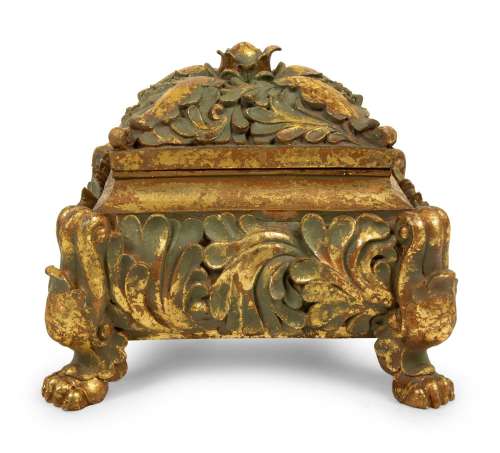 An Italian Rococo Style Painted and Parcel Gilt Box Height 6...