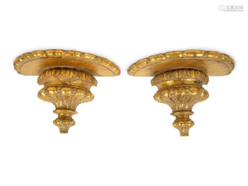 A Pair of Italian Carved Giltwood Wall Brackets Height 8 1/2...
