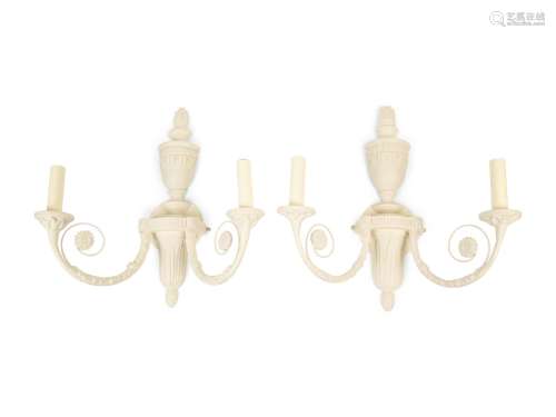 A Pair of Neoclassical Style White Two-Light Wall Sconces He...