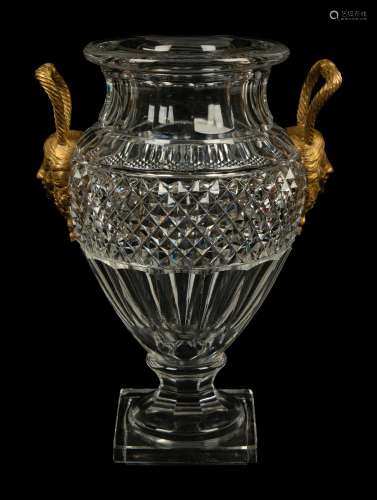 A Gilt Bronze Mounted Cut Crystal Urn Height 10 inches.