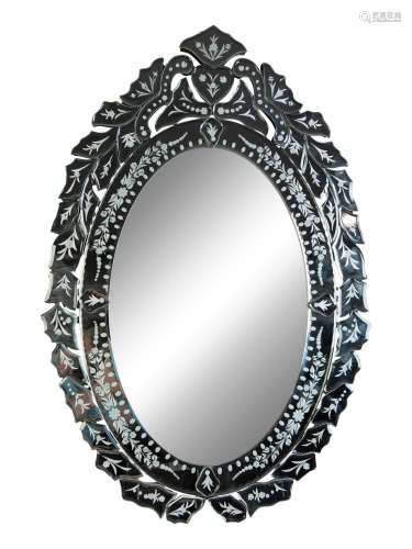 A Venetian Style Etched Glass Oval Dressing Mirror Height 30...