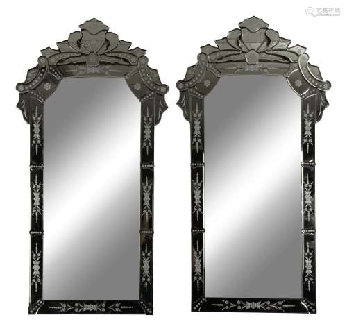 A Pair of Venetian Style Etched Glass Pier Mirrors Height 40...