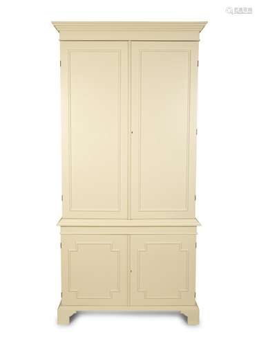 A Pair of Custom Made White Lacquer Four Door Cabinets Heigh...