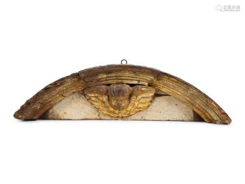 A Florentine Carved and Parcel Gilt Pediment Height 6 1/2 x ...