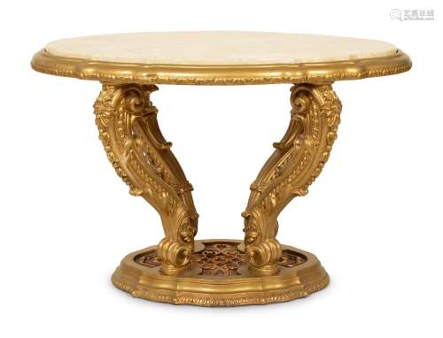 An Italian Rococo Style Giltwood Low Table with Onyx Top Hei...