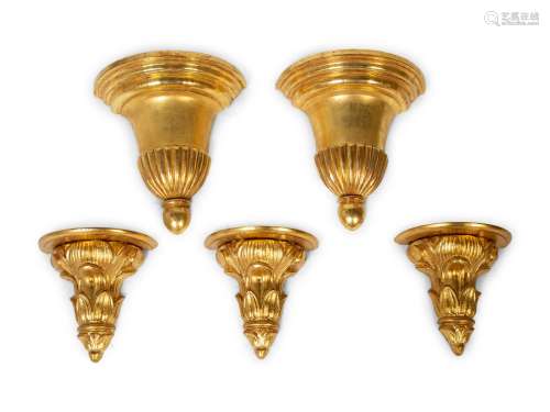 A Group of Five Italian Carved Giltwood Wall   Brackets Larg...