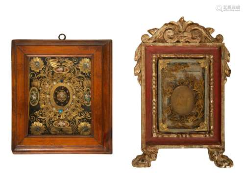 Two Framed Italian Saint Reliquaries Largest framed height 1...