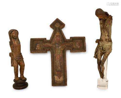 Three Italian Carved Wood and Polychrome   Christian Relics ...