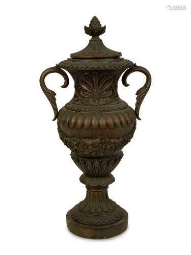 A Continental Bronze Campana Urn Height 37 inches.