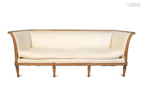 A Gustavian Style Carved Natural   Wood Upholstered Sofa Hei...