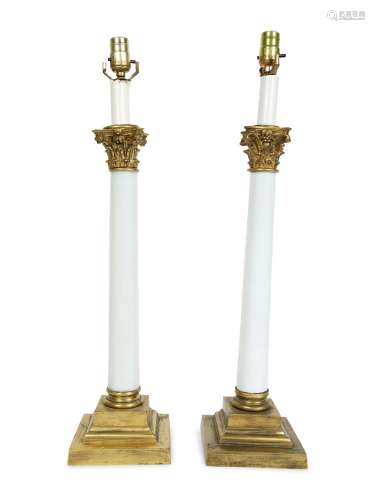 A Pair of White Opaline Glass and Gilt Metal Mounted Neoclas...