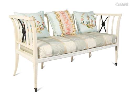 A Swedish Gustavian Style Painted Bench Height 32 x width 59...