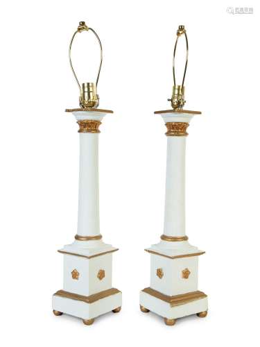 A Pair of Swedish Neoclassical Style Painted Wood Columnar-F...