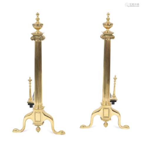 A Pair of Neoclassical Style Brass Andirons Height 26 1/2 x ...