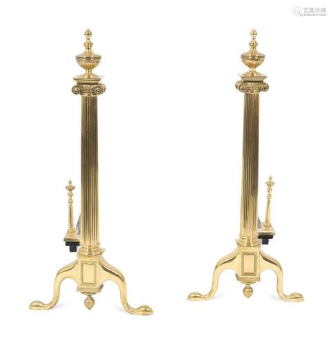 A Pair of Neoclassical Style Brass Andirons Height 26 1/2 x ...