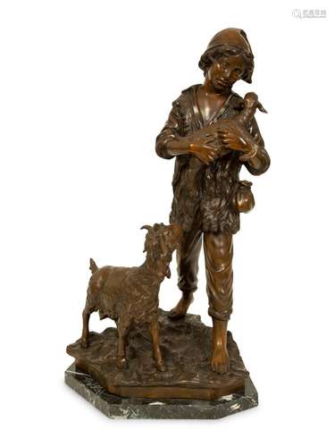 A Bronze Sculpture of Shepherd Boy with Two Goats Height 31 ...