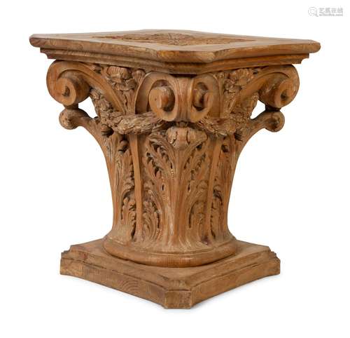 A Continental Carved Wood Corinthian Style Table Base Height...