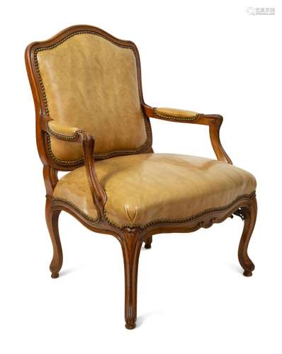 A French Provincial Style Leather Upholstered Fauteuil Heigh...