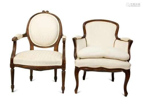 A Louis XV Style Bergere and a Louis XVI Style Fauteuil   He...