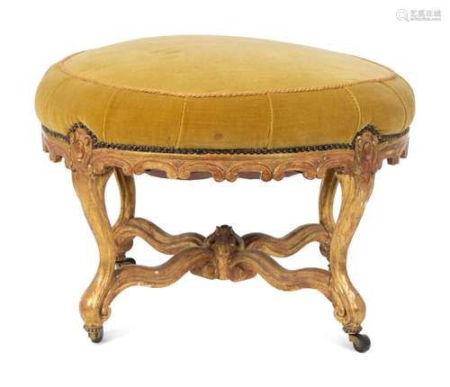 A Louis XV Style Giltwood and Tufted Velvet Tabouret Height ...