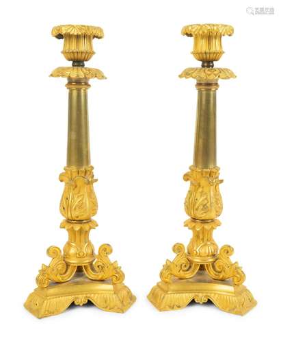 A Pair of Louis XV Style Gilt Bronze Candlesticks Height 12 ...