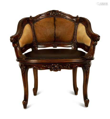 A Louis XV Style Haircalf Leather Upholstered Bergere Height...