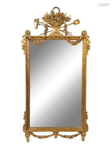 A Louis XVI Style Giltwood Mirror Height 50 x width 28 3/4 i...