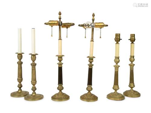 Three Pairs of Louis XVI Style Gilt Bronze Candlesticks Moun...