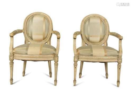 A Pair of Painted Louis XVI Style Painted Fauteuils Height 3...