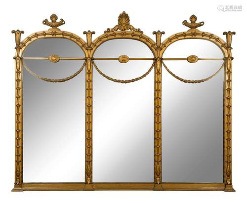 A Louis XVI Style Giltwood Overmantle Mirror Height 43 x wid...