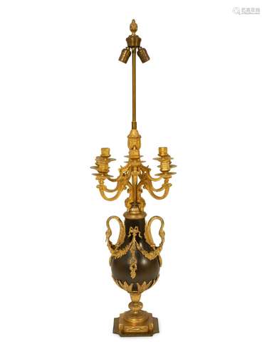 A French Empire Style Bronze and Gilt Bronze Table Lamp with...