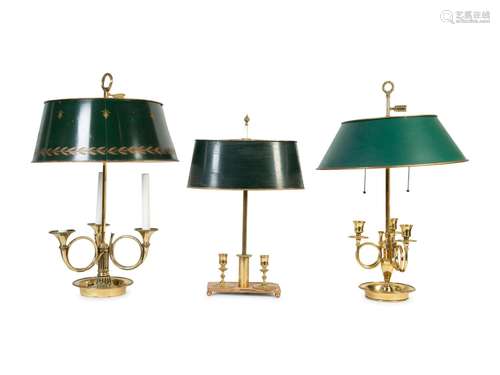 Two French Empire Style Bouillotte   Lamps with Tole Shades ...